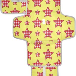 reusable cartoon checkered yellow and red stars pattern pads with tissue pocket changing pad for baby baby travel station kit