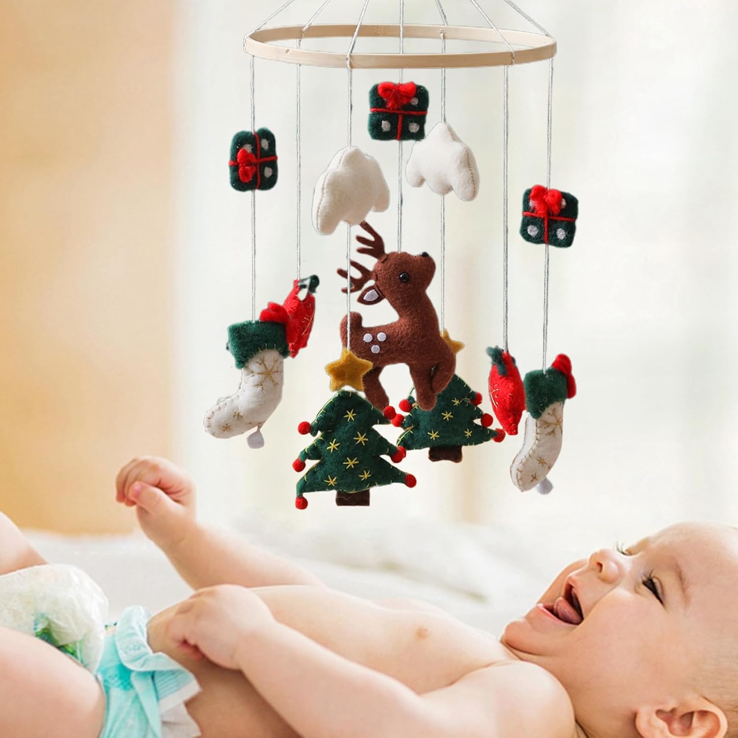 baby crib mobile christmas nursery mobile,cute felt reindeer christmas tree nursery decor for children's room wall birthday girls play boys baby crib mobile christmas nursery mobile,cute felt reindeer christmas tree nursery decor for children's room wall birthday girls play boys