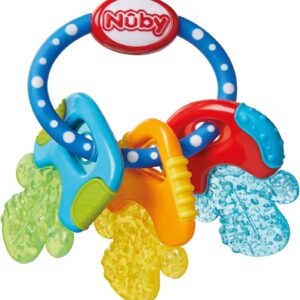 nuby teething ring for babies promotes vision and motor skills, grip toy with ice gel also reaches the molar teeth, from 3+ months 600 blue 1 piece (pack of 1)