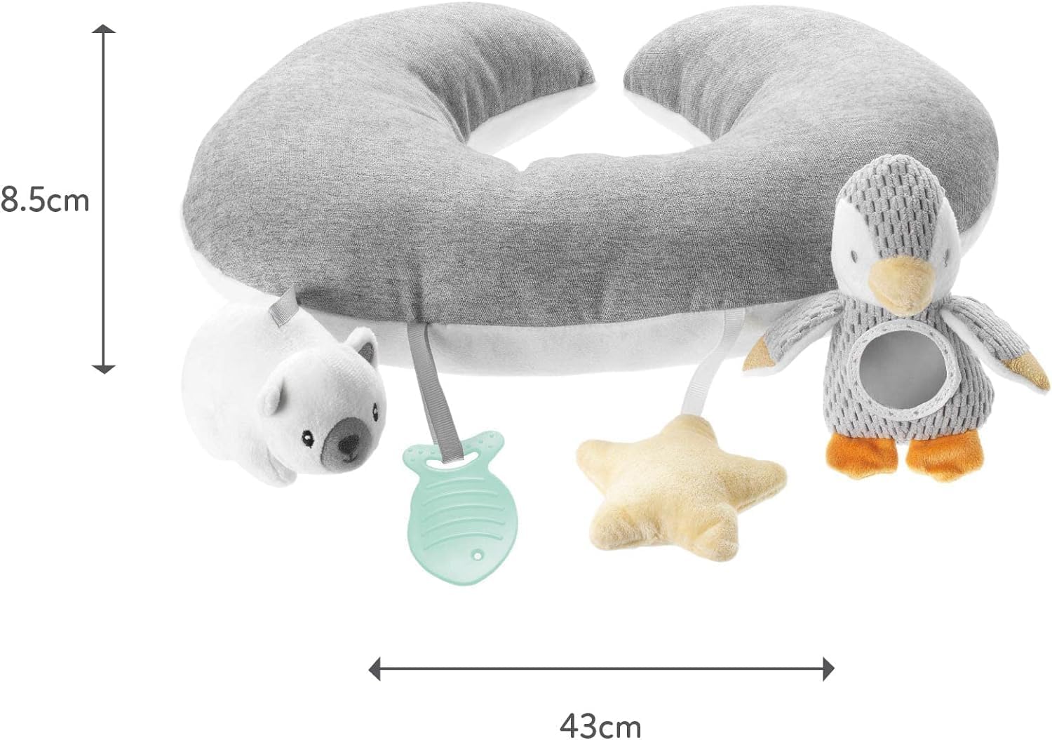 nuby penguin tummy time pillow for babies, accessories for children's bedroom in plush, grey and white nuby penguin tummy time pillow for babies, accessories for children's bedroom in plush, grey and white