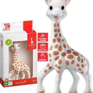 sophie la girafe baby teether – 100% natural rubber teething toy – handmade in france – bpa free, non toxic, vegan, sensory stimulating teether for newborns 0+ months