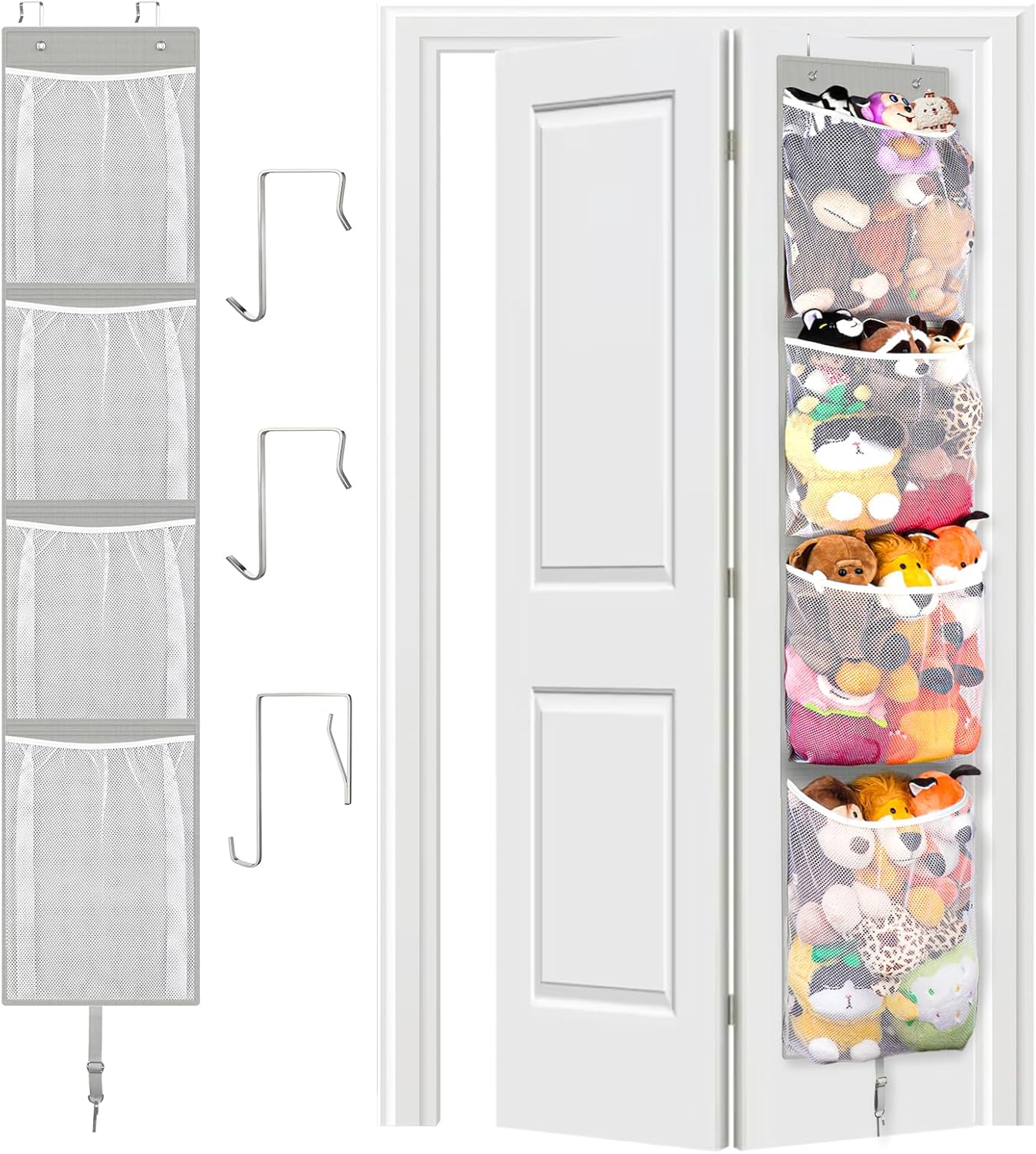 animal storage over door, hanging toy organizer, plush doll & bear baby accessory holder idea for nursery, 12 inch wide mesh bag for bi fold door closet girl boy kid room animal storage over door, hanging toy organizer, plush doll & bear baby accessory holder idea for nursery, 12 inch wide mesh bag for bi fold door closet girl boy kid room