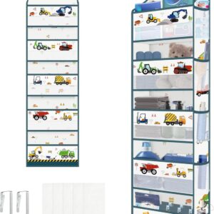 clastyle white truck over the door organizer with 5 pockets excavator nursery hanging storage organizer for kids clothes diaper toy closet door hanging shelf storage for bedroom bathroom pantry