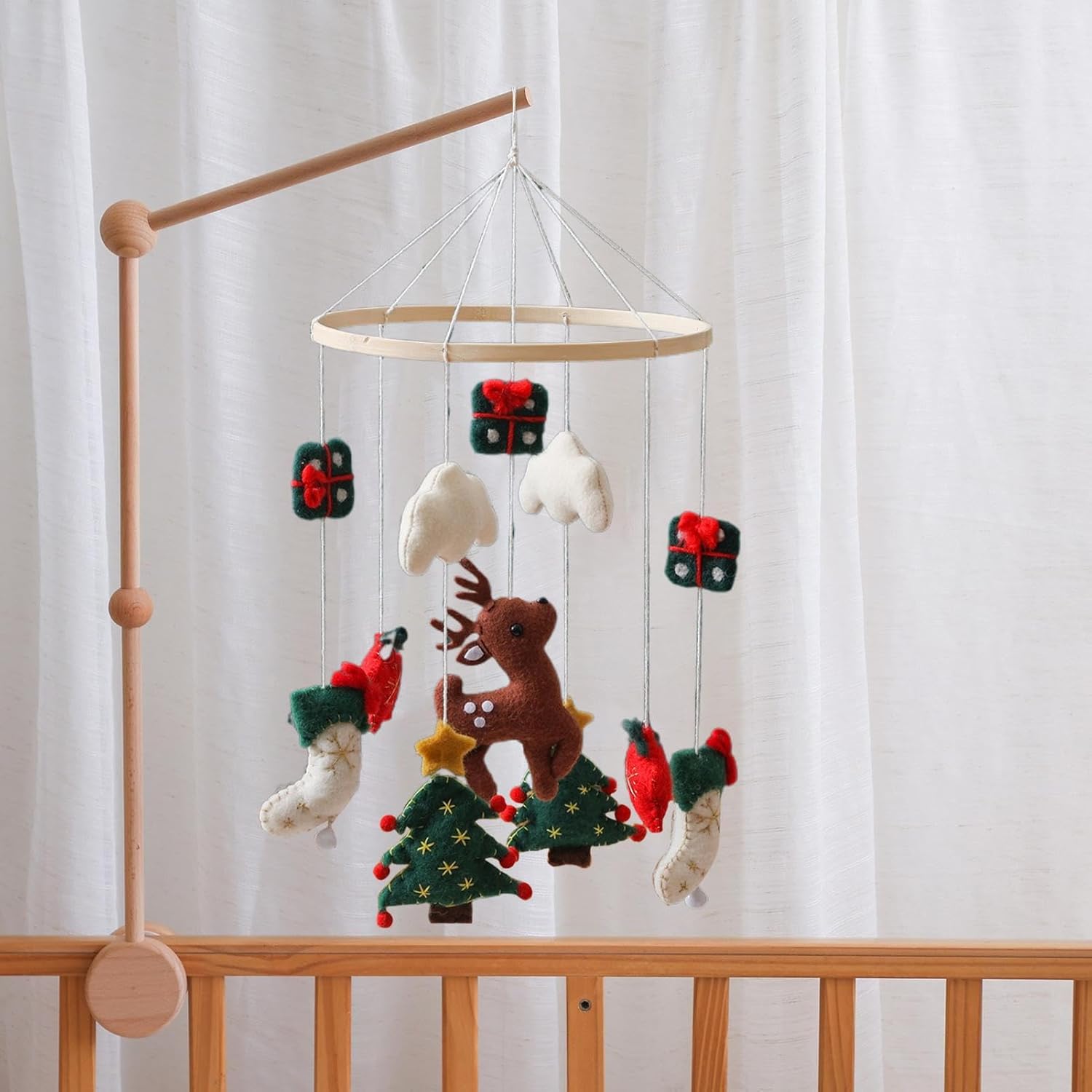 baby mobile, christmas nursery mobile for crib, cute felt reindeer christmas tree nursery decor for children's room wall birthday girls play boys baby mobile, christmas nursery mobile for crib, cute felt reindeer christmas tree nursery decor for children's room wall birthday girls play boys