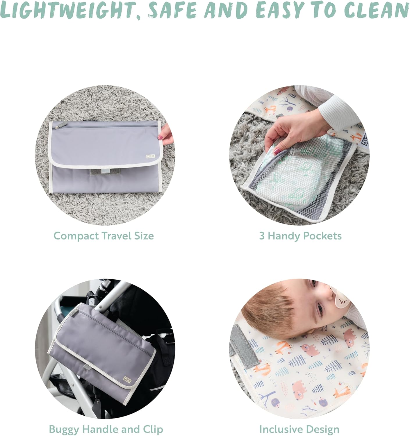 polar gear portable baby changing mat with winged pockets for wipes and nappies | machine washable travel changing mat with front storage pocket buggy handle & clip | new born baby essentials polar gear portable baby changing mat with winged pockets for wipes and nappies | machine washable travel changing mat with front storage pocket buggy handle & clip | new born baby essentials