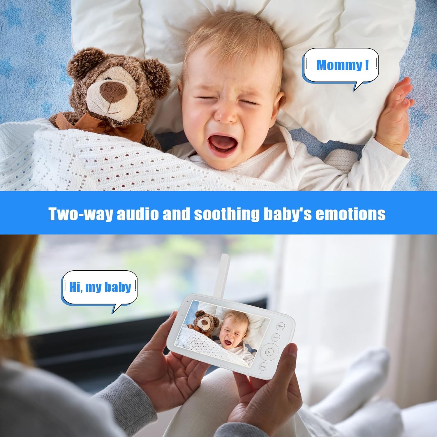 baby monitor with 5.0" ips screen baby camera monitor with remote pan tilt zoom camera no wifi no app two way audio infrared night vision 2.4g fhss signal transmission baby monitor with 5.0" ips screen baby camera monitor with remote pan tilt zoom camera no wifi no app two way audio infrared night vision 2.4g fhss signal transmission