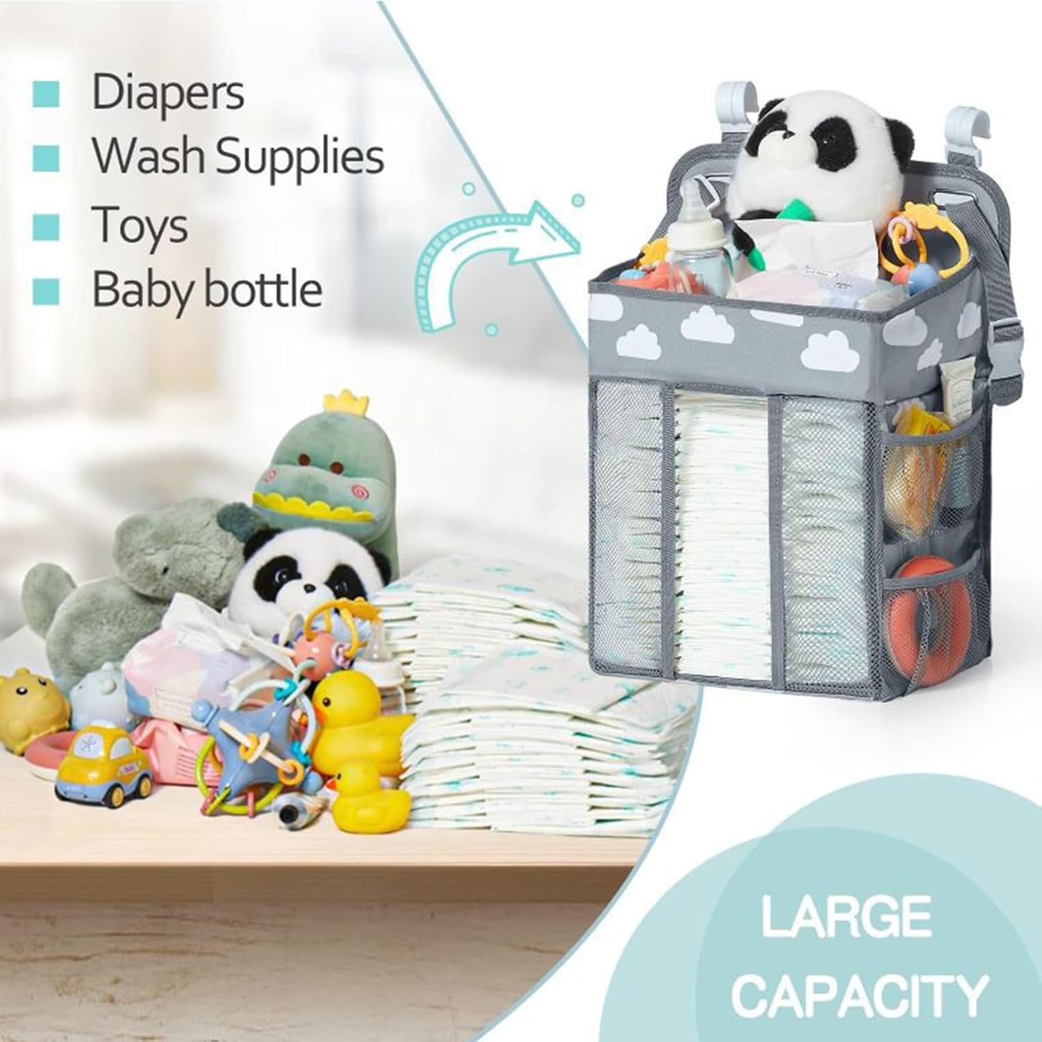 diaper holder crib waterproof baby organizer for nursery, stable storage stacker, adjustable multi pocket storage, portable crib accessories for diapers, wipes, bottles, clothes, toys diaper holder crib waterproof baby organizer for nursery, stable storage stacker, adjustable multi pocket storage, portable crib accessories for diapers, wipes, bottles, clothes, toys