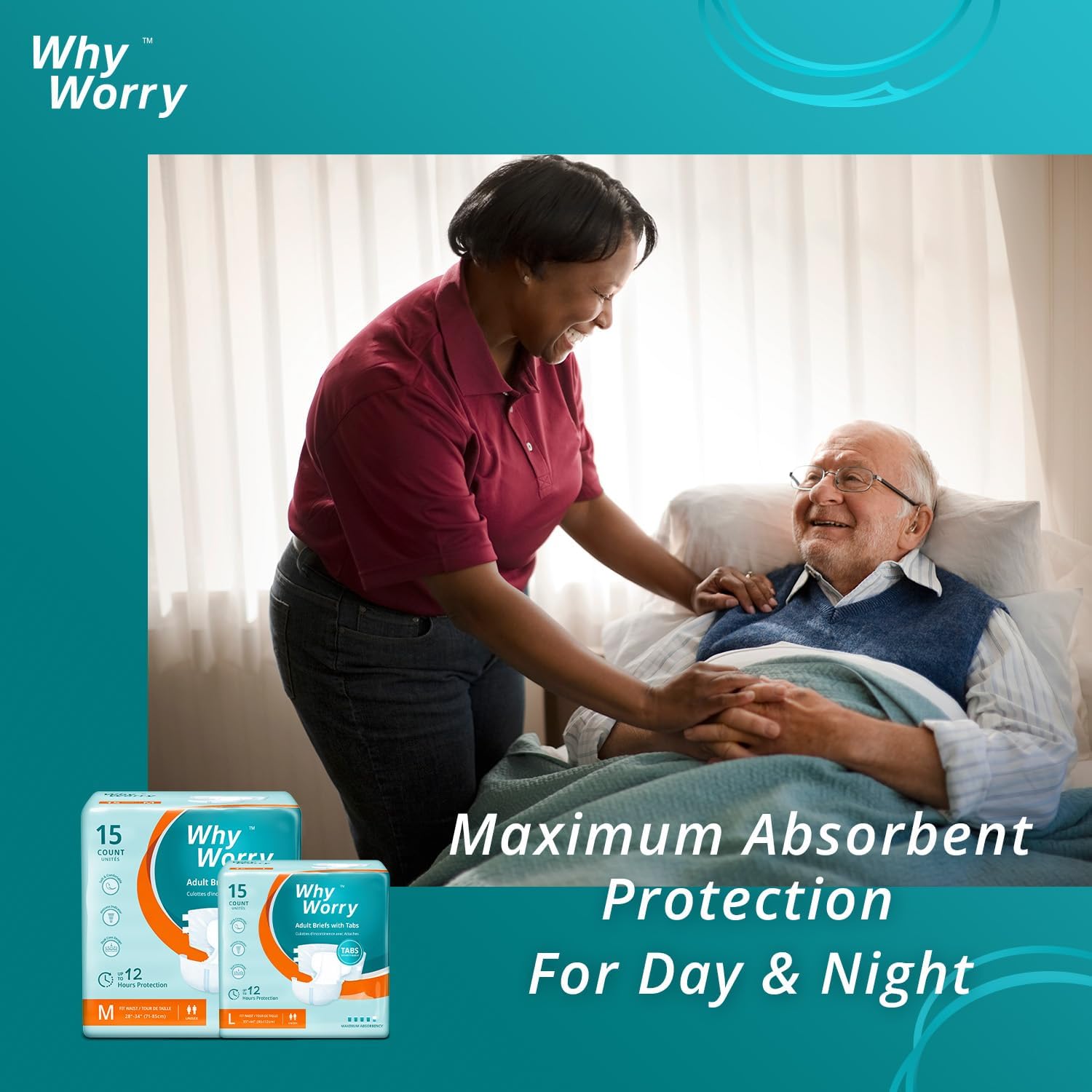 whyworry adult nappies for women and men, disposable adult diapers for incontinence with overnight absorbency, odor control, unisex, medium, 15 count whyworry adult nappies for women and men, disposable adult diapers for incontinence with overnight absorbency, odor control, unisex, medium, 15 count