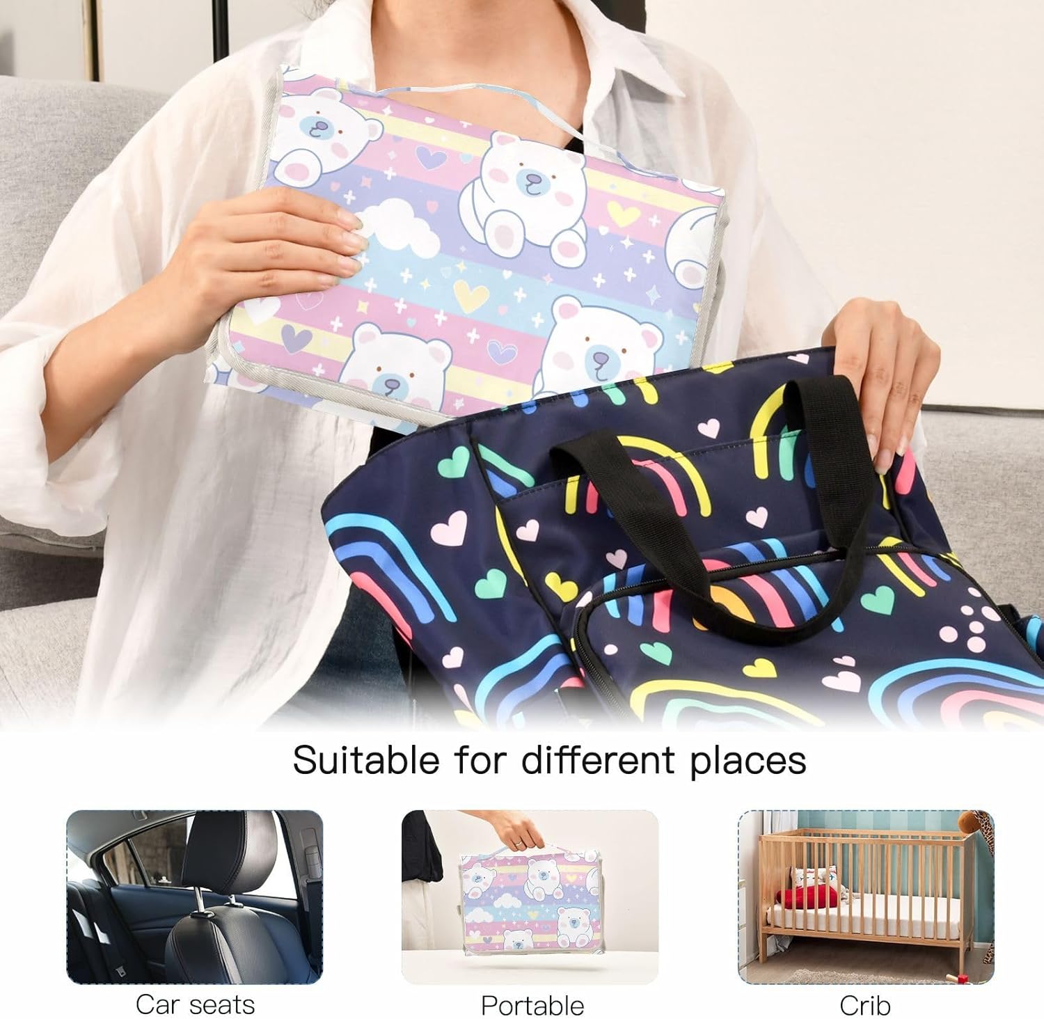 portable reusable changing mat with tissue pocket, portable baby changing mat travel station kit for baby, polar bear, cartoon portable reusable changing mat with tissue pocket, portable baby changing mat travel station kit for baby, polar bear, cartoon