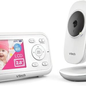 vtech vm3250 video baby monitor with camera,300m long range, baby monitor with 2.8"lcd screen,up to 19 hr video streaming,night vision,secured transmission,temperature sensor,soothing sounds,2x zoom