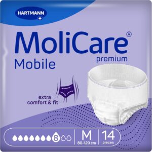 molicare premium mobile 8 drops size m, incontinence pants for women and men with severe incontinence, extra leakage protection, skin protection, improved body fit, 14 pieces