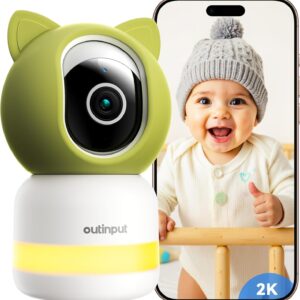 outinput 2k 4mp smart baby monitor 355° ptz wifi baby monitor with camera and night vision, cry detection, motion sensor & tracking, feeding reminder, 2 way talk, lullabies, app control baby camera