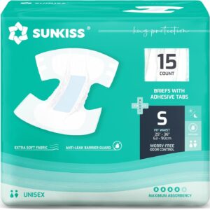 sunkiss trustplus adult diapers with maximum absorbency, unisex disposable incontinence briefs with tabs for men and women, odor control, xsmall, 15 count
