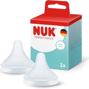 nuk perfect match baby bottle teats | 0+ months | anti colic bottle teat | silicone | small | pack of 2