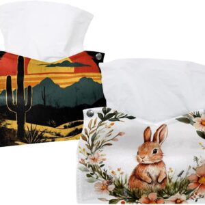 2 pack cute baby animal bunny rabbit (3) tissue box cover, decorative tissue box dispenser for bathroom, parlors, office, bedroom dresser, vanity countertop, nightstand, car, and desk