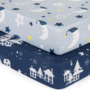 baby crib sheets for boys girls fitted toddler bed sheets for standard crib and toddler mattress 52''x28'' ultra soft and breathable 2 pack dark blue