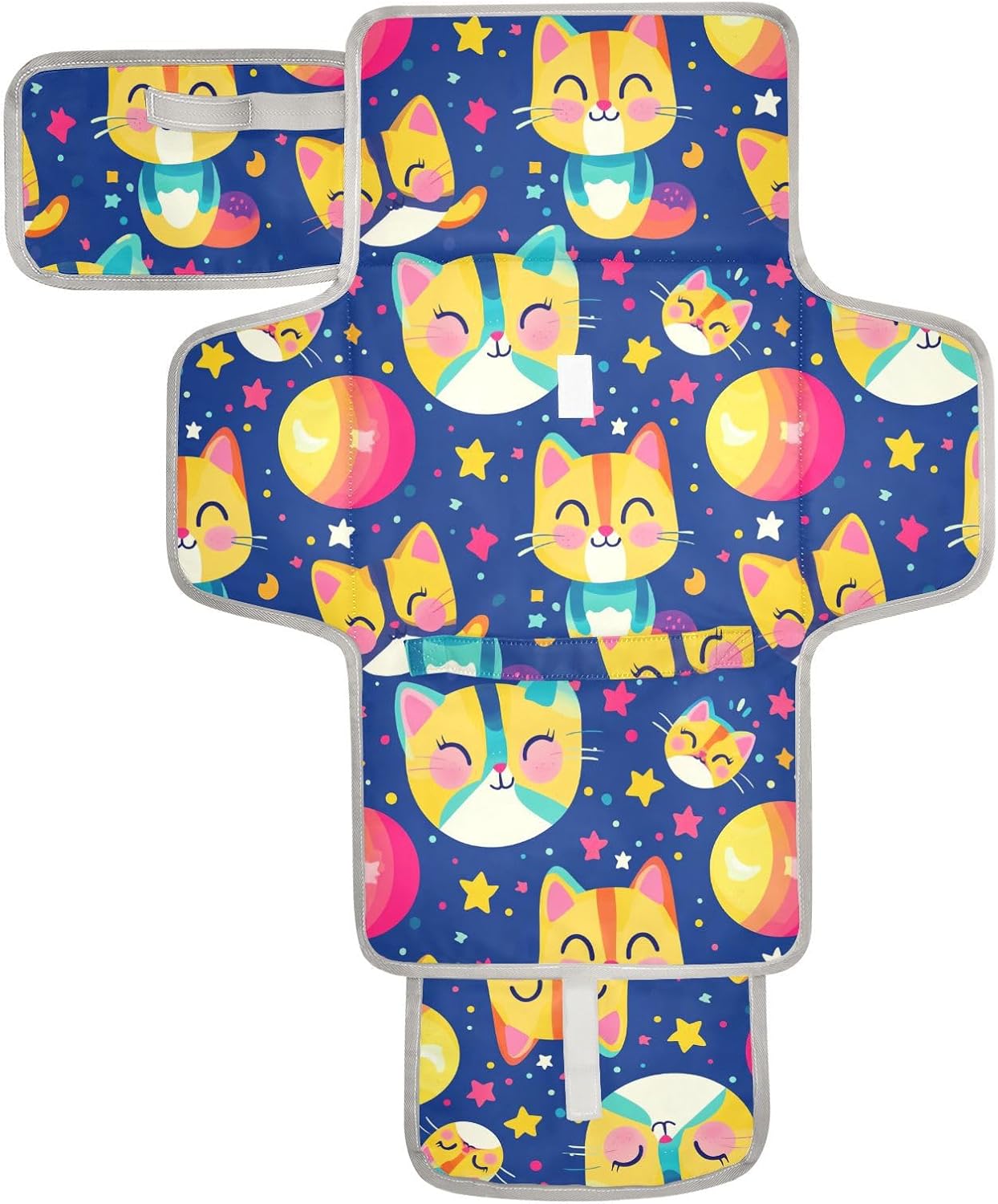 reusable baby changing mat with tissue pocket, portable baby changing mat infant travel station kit cartoon cats yellow navy sky reusable baby changing mat with tissue pocket, portable baby changing mat infant travel station kit cartoon cats yellow navy sky