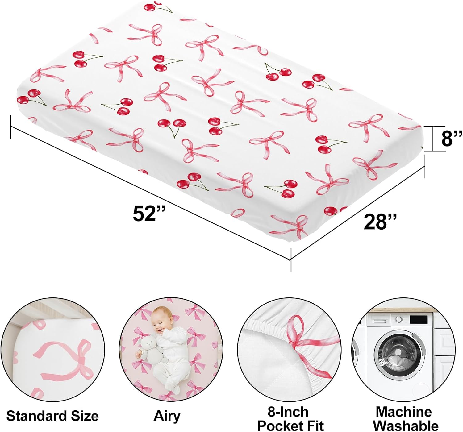 4 pack pink bow crib sheet set for baby girl, soft breathable fitted crib sheet 28 x 52 in, nursery decor for standard crib and toddler bed mattresses 4 pack pink bow crib sheet set for baby girl, soft breathable fitted crib sheet 28 x 52 in, nursery decor for standard crib and toddler bed mattresses