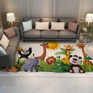 kids collection rug cute animals design non slip wild animals ideal for high traffic areas for boys & girls in playroom nursery decor 90x180cm