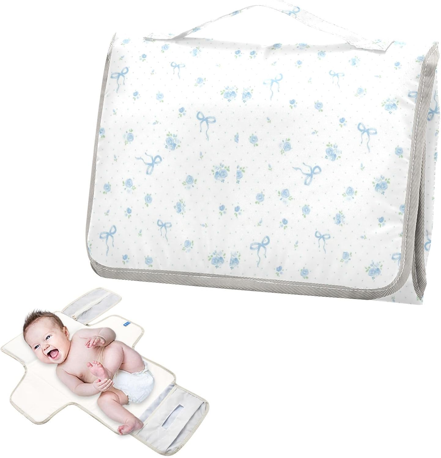 blue floral bow reusable changing table mat with tissue pocket diaper changing pad portable infant travel station kit cambiadores de pa?ales para bebes blue floral bow reusable changing table mat with tissue pocket diaper changing pad portable infant travel station kit cambiadores de pa?ales para bebes