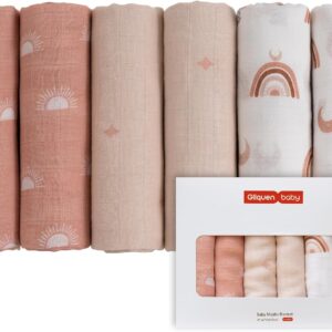 gllquen baby muslin squares cloth for baby, 6pack 70cm x 70cm cotton burp cloths for newborn, absorbent & breathable and ideal to clean, wipe & cover newborns