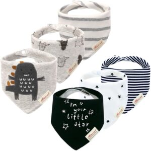 baby neckerchiefs, pack of 6, super soft and absorbent, triangular scarf, drool bib, baby with cotton bandana for boys and girls