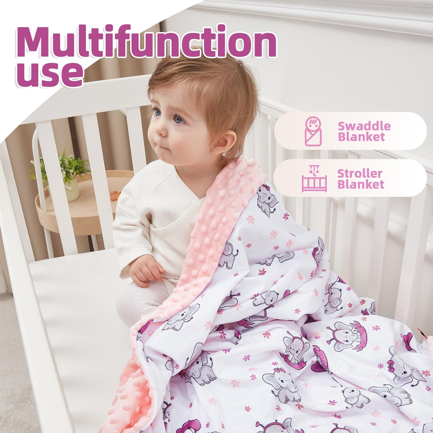 baby blanket for newborns,new gifts for boys girls toddlers, super soft baby cot blanket with dotted fleece backing, unisex new born essentials (elephant,75x100cm) baby blanket for newborns,new gifts for boys girls toddlers, super soft baby cot blanket with dotted fleece backing, unisex new born essentials (elephant,75x100cm)