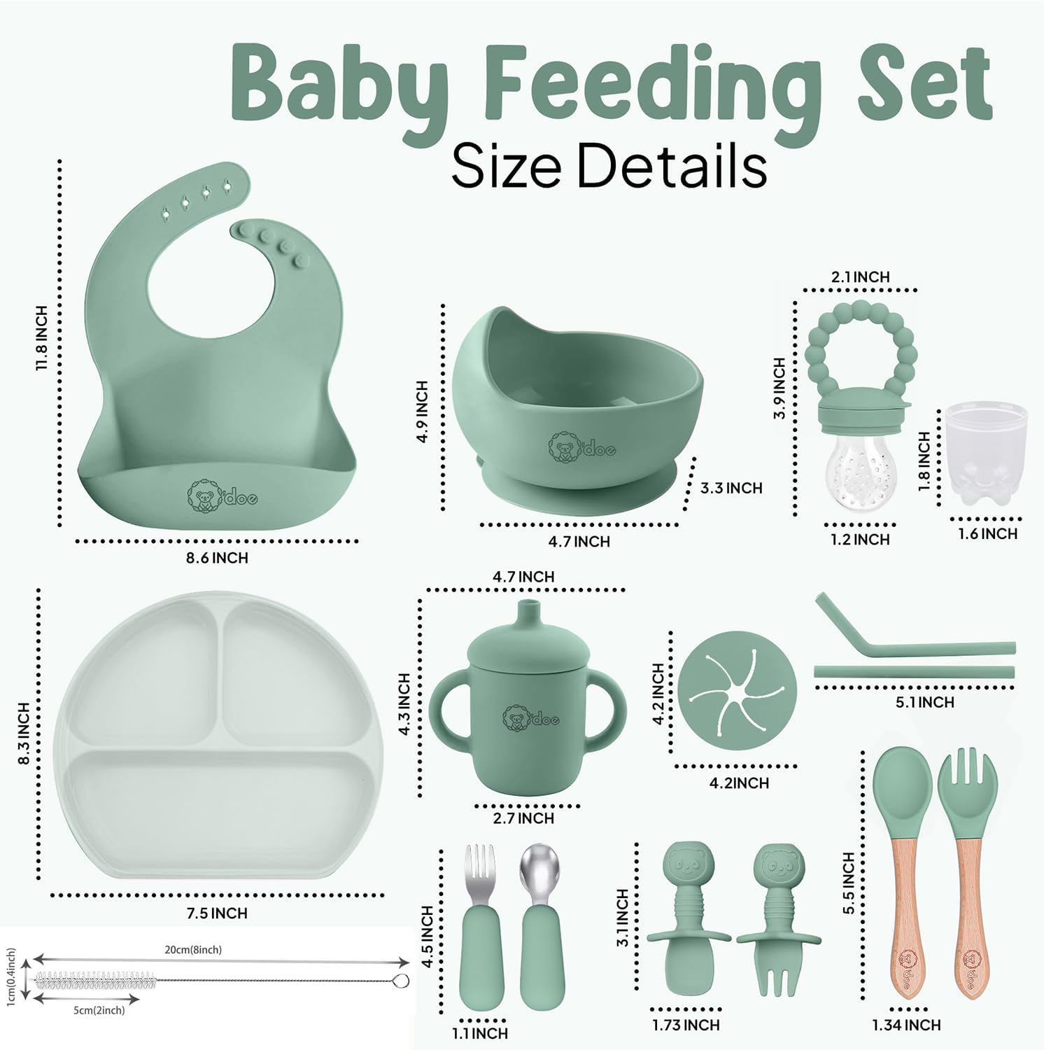 o'doe 17 piece bpa free silicone baby feeding set | thick & soft suction plates, baby bowls, wooden fork & spoon, and more | make mealtime fun and easy for your little one (green, v2) o'doe 17 piece bpa free silicone baby feeding set | thick & soft suction plates, baby bowls, wooden fork & spoon, and more | make mealtime fun and easy for your little one (green, v2)