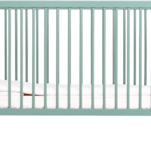 mokee midi baby cot bed 140 x 70 cm (0 5 years), 3 in 1 wooden baby crib, toddler & day bed with adjustable base, convertible to toddler bed (stone teal)