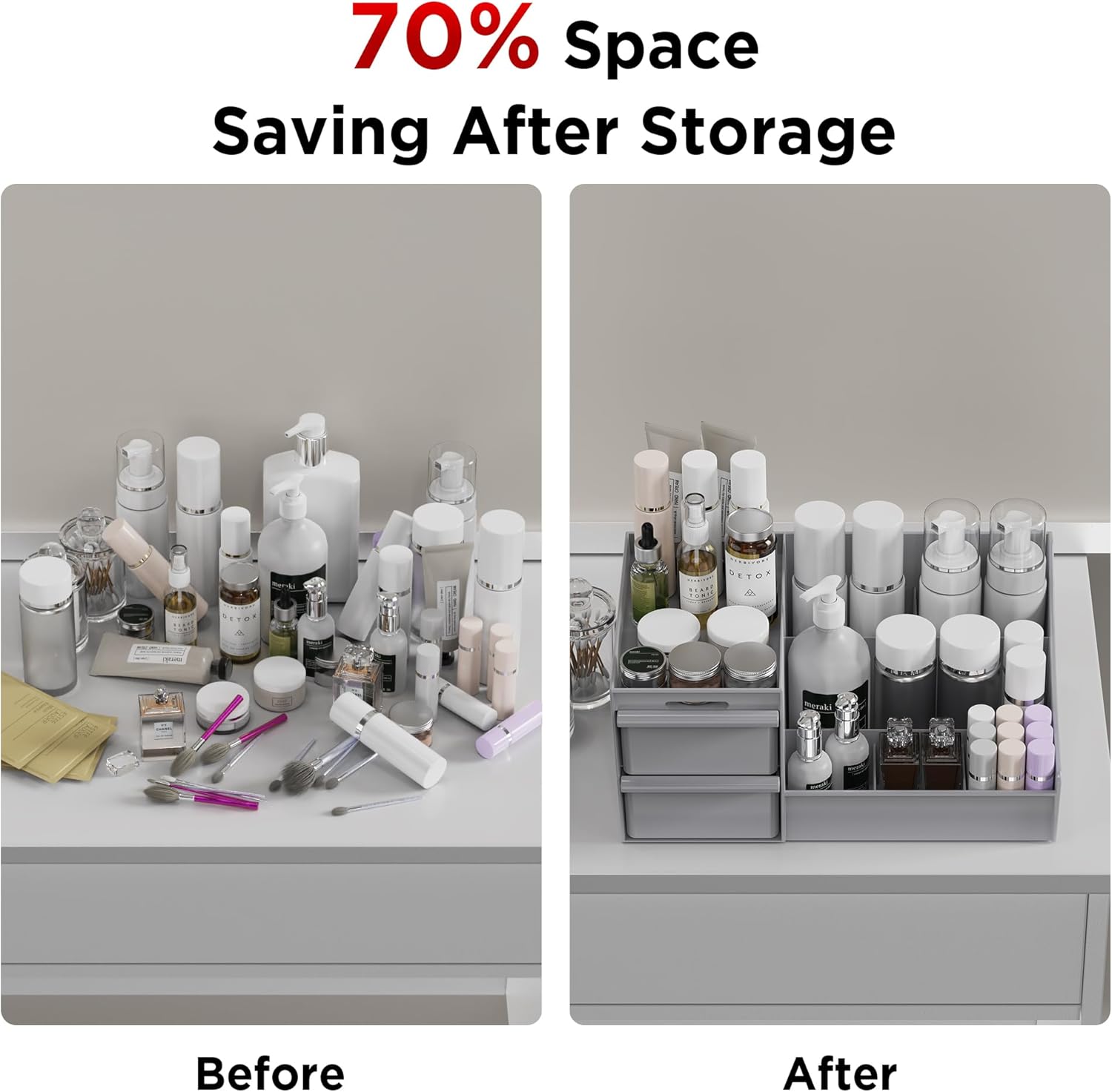 makeup organizer storage drawers, large capacity cosmetic organisers for lipsticks, jewelry, nail care, skincare organiser for vanity, ideal desk organizer for dresser and bathroom (grey) makeup organizer storage drawers, large capacity cosmetic organisers for lipsticks, jewelry, nail care, skincare organiser for vanity, ideal desk organizer for dresser and bathroom (grey)