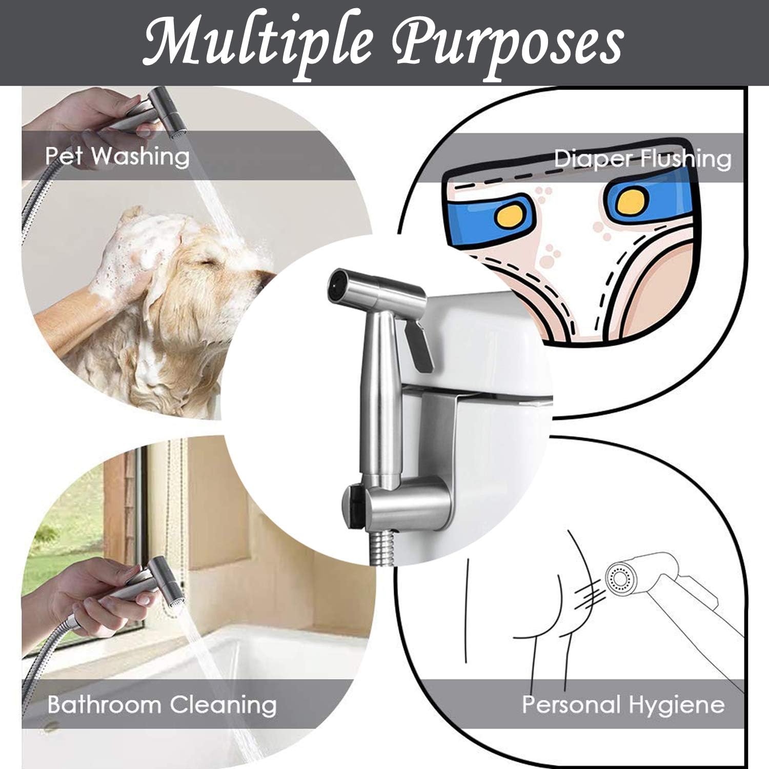 bidet sprayer head with hook, stainless steel bidet sprayer kit, baby cloth diaper sprayer, easy to install for personal hygiene and bedpan wc sprayer bidet sprayer head with hook, stainless steel bidet sprayer kit, baby cloth diaper sprayer, easy to install for personal hygiene and bedpan wc sprayer