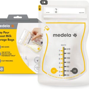 medela easy pour disposable breast milk storage bags, 210ml capacity, leak proof design with milk protection, bpa free, pack of 50