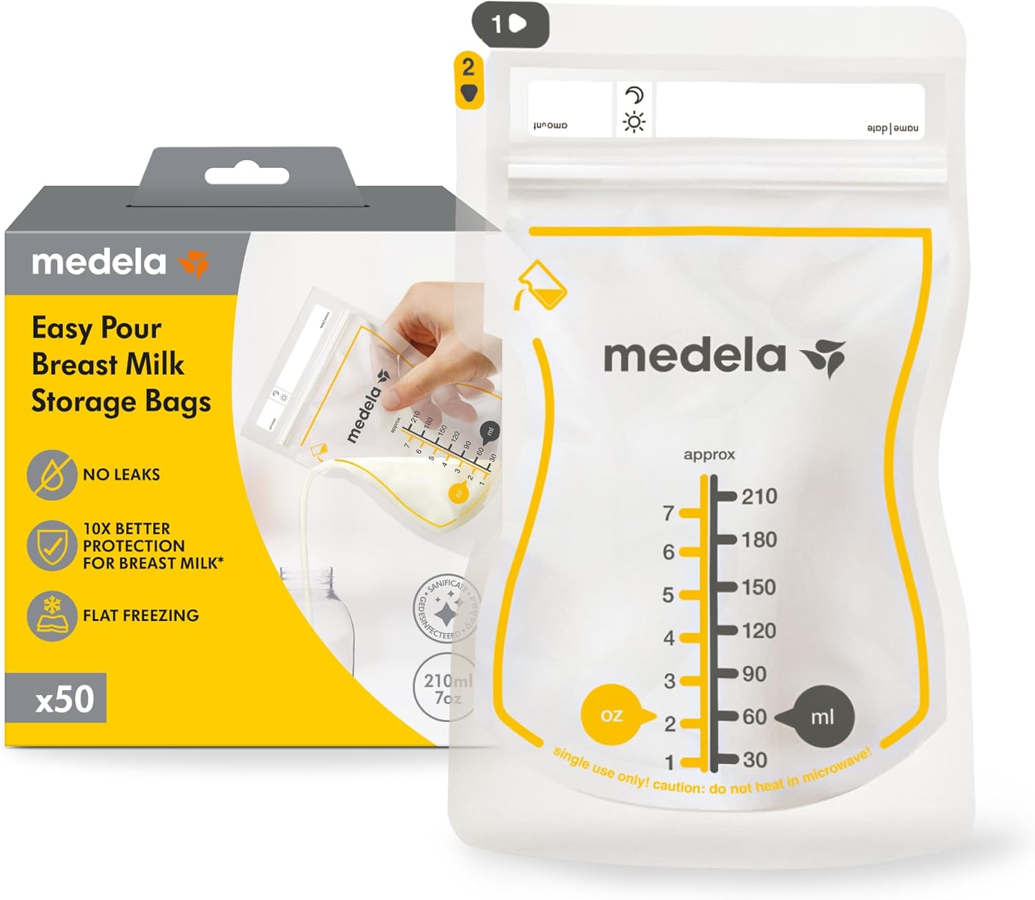 medela easy pour disposable breast milk storage bags, 210ml capacity, leak proof design with milk protection, bpa free, pack of 50 medela easy pour disposable breast milk storage bags, 210ml capacity, leak proof design with milk protection, bpa free, pack of 50