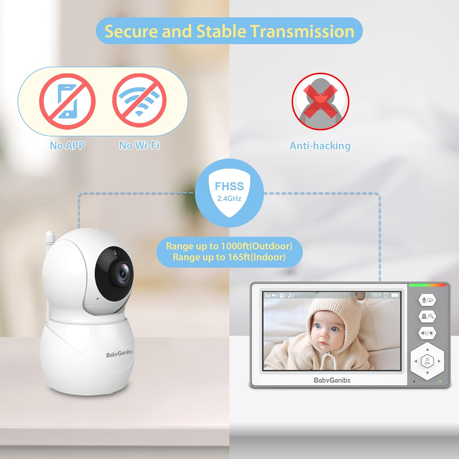 baby monitor with camera and audio, 4.3'' video baby monitor with 1000ft long range and 30 hour battery, baby monitor no wifi, remote pan tilt zoom, night vision, eco mode, 2 way talk baby monitor with camera and audio, 4.3'' video baby monitor with 1000ft long range and 30 hour battery, baby monitor no wifi, remote pan tilt zoom, night vision, eco mode, 2 way talk