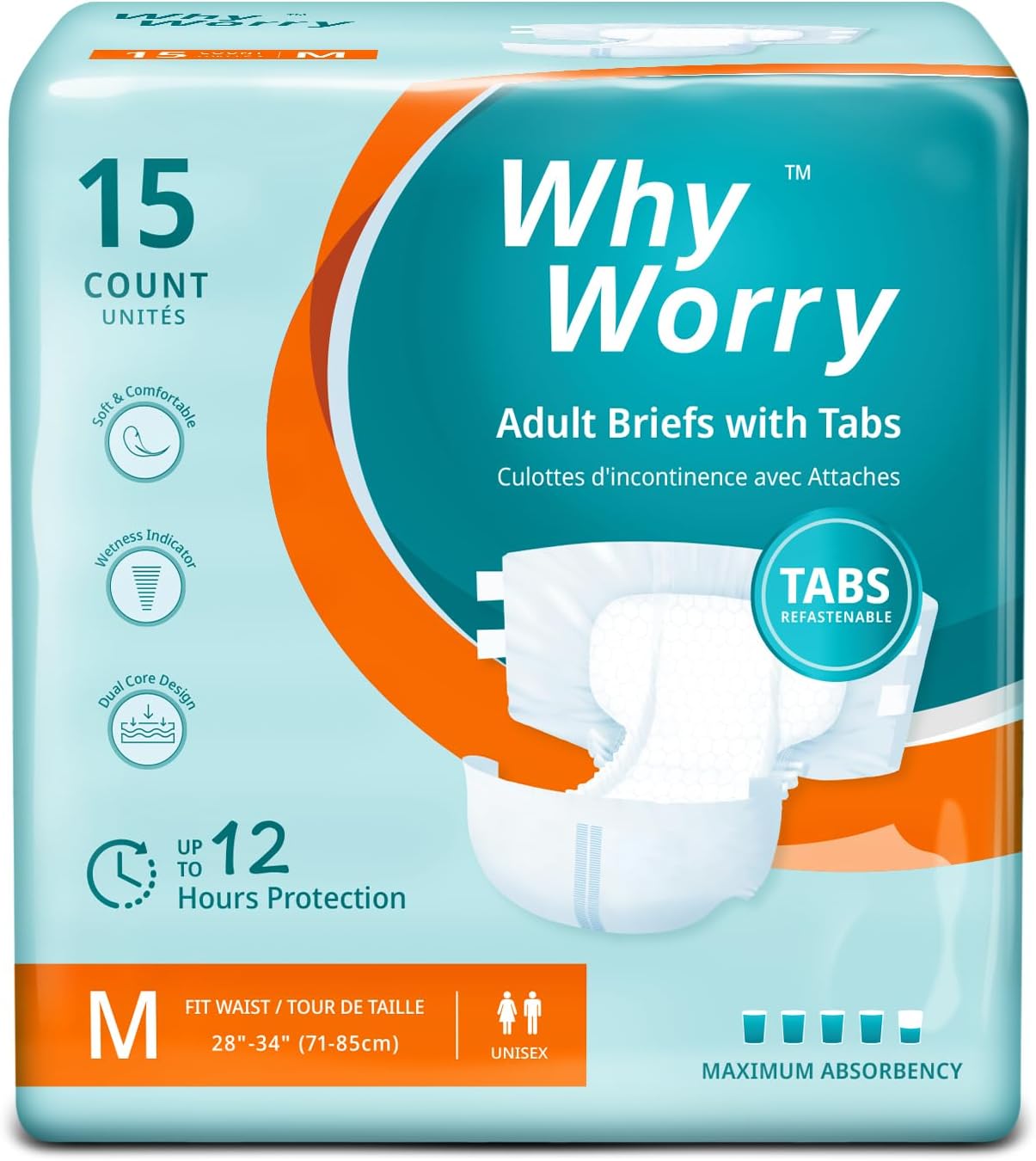 whyworry adult nappies for women and men, disposable adult diapers for incontinence with overnight absorbency, odor control, unisex, medium, 15 count whyworry adult nappies for women and men, disposable adult diapers for incontinence with overnight absorbency, odor control, unisex, medium, 15 count