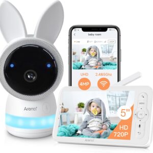 arenti 2.5k 5ghz wifi baby monitor with camera and night vision,5'' display,pan tilt,3350mah battery,2 way talk,6 color night light,long range,remote control