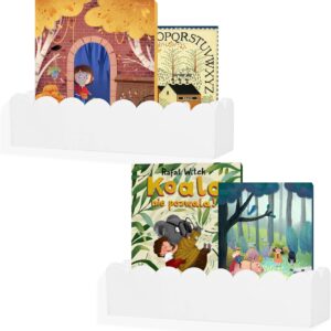 scalloped shelves,nursery bookshelf set of 2,kids floating book shelves wood,baby toys storage decor organizer for living room bedroom,wavy edge,preassembled,pine(white)