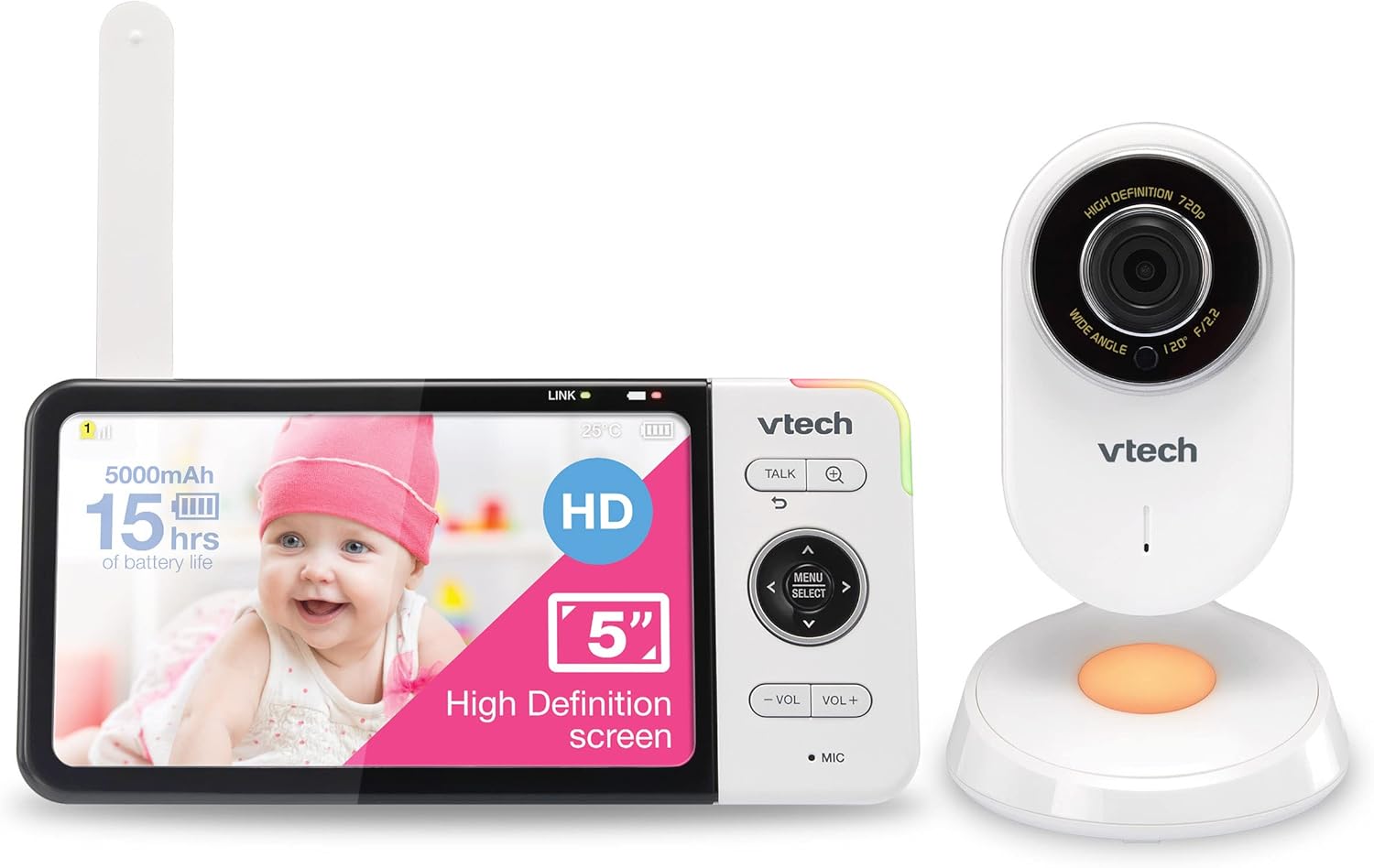 vtech vm818hd baby monitor with camera,hd no glare night vision,video baby monitor with 5'' 720p hd display,night light,110°wide angle view,true colour day vision 300m range,2 way talk white vtech vm818hd baby monitor with camera,hd no glare night vision,video baby monitor with 5'' 720p hd display,night light,110°wide angle view,true colour day vision 300m range,2 way talk white