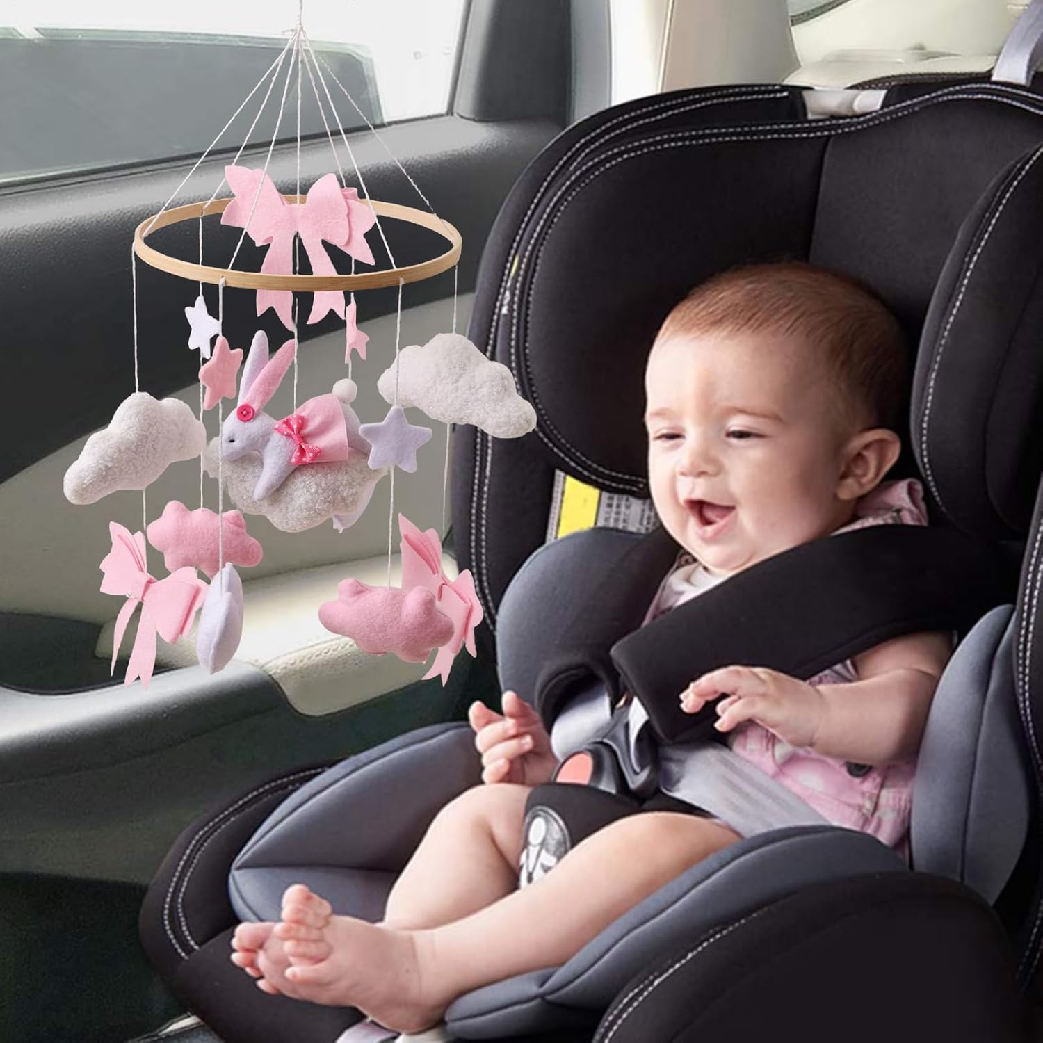 baby mobile for crib crocheted bunny nursery mobile | rotating sensory hanging toy with wooden frame, soft felt bohemian ornament for bedroom, bassinet, wall, window, living room baby mobile for crib crocheted bunny nursery mobile | rotating sensory hanging toy with wooden frame, soft felt bohemian ornament for bedroom, bassinet, wall, window, living room