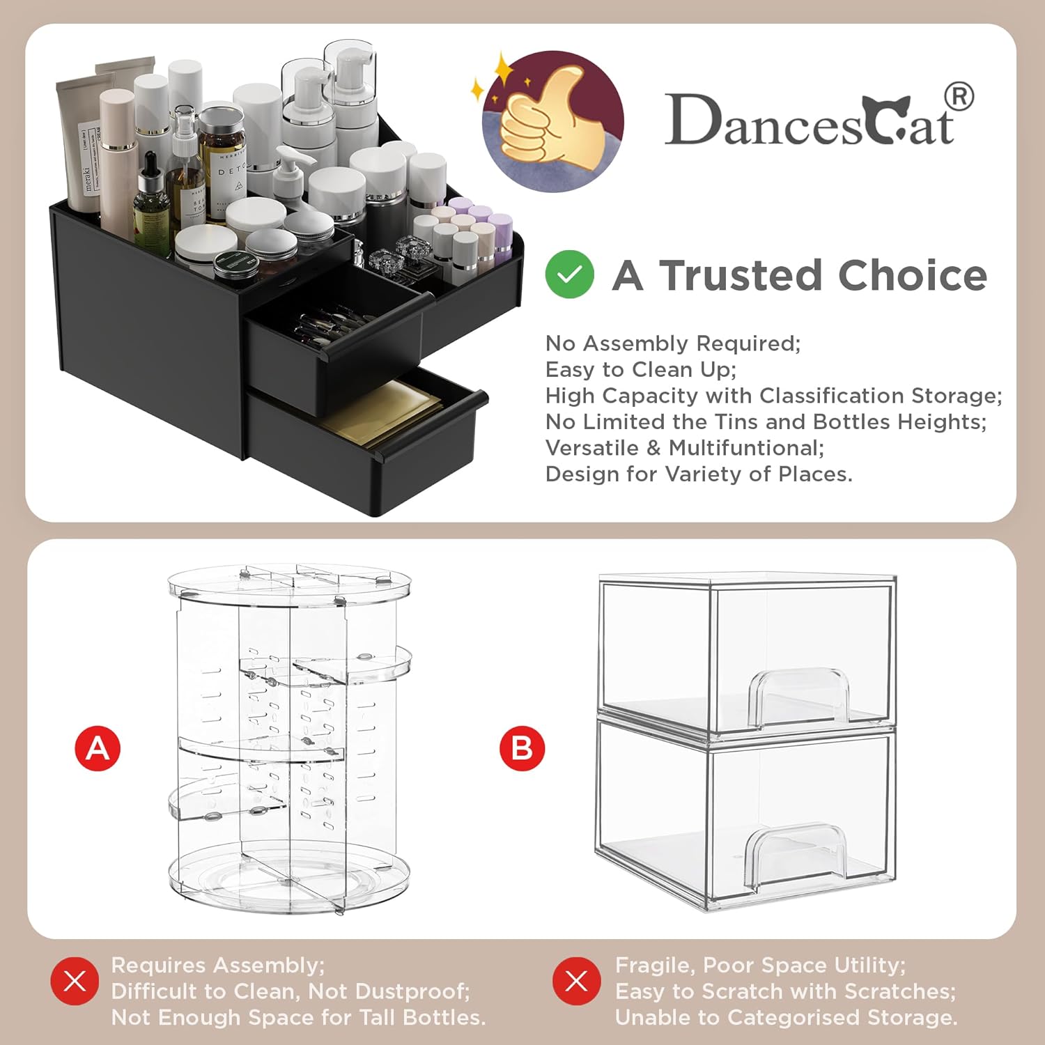 makeup organizer storage drawers, large capacity cosmetic organisers for lipsticks, jewelry, nail care, skincare organiser for vanity, ideal desk organizer for dresser and bathroom (black) makeup organizer storage drawers, large capacity cosmetic organisers for lipsticks, jewelry, nail care, skincare organiser for vanity, ideal desk organizer for dresser and bathroom (black)