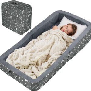 joywoo toddler floor bed, toddler travel bed for 3 6, foldable portable toddlers beds for home/playing/nap/hotel, kids floor crib with washable cloth cover, toddlers cots for kids sleeping, charcoal