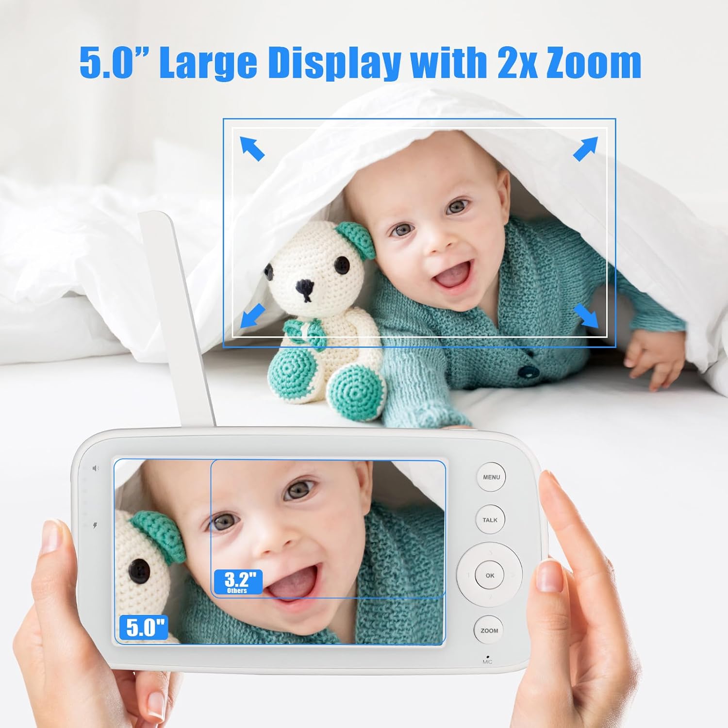 baby monitor with 5.0" ips screen baby camera monitor with remote pan tilt zoom camera no wifi no app two way audio infrared night vision 2.4g fhss signal transmission baby monitor with 5.0" ips screen baby camera monitor with remote pan tilt zoom camera no wifi no app two way audio infrared night vision 2.4g fhss signal transmission
