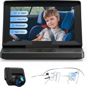 wolfang 1080p baby car camera, usb c plug and play easy setup, 5” screen car baby monitor with night vision camera, wide clear view for backseat