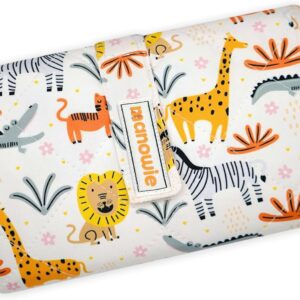 portable baby changing mat – foldable waterproof travel mat for newborns | compact changing bag | pram & nappy bag | safari animals