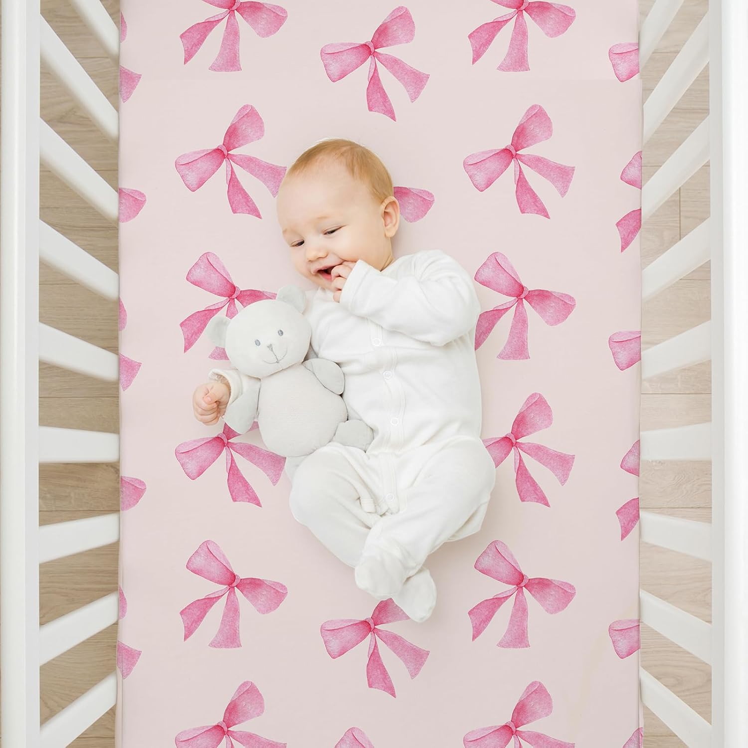 4 pack pink bow crib sheet set for baby girl, soft breathable fitted crib sheet 28 x 52 in, nursery decor for standard crib and toddler bed mattresses 4 pack pink bow crib sheet set for baby girl, soft breathable fitted crib sheet 28 x 52 in, nursery decor for standard crib and toddler bed mattresses