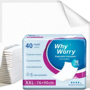 whyworry disposable incontinence bed pads 76 x 90 cm, bed wetting mats for adults, underpads, pee pads, mattress protectors, waterproof bed sheets for babies & children, 80 count (2 packs of 40)