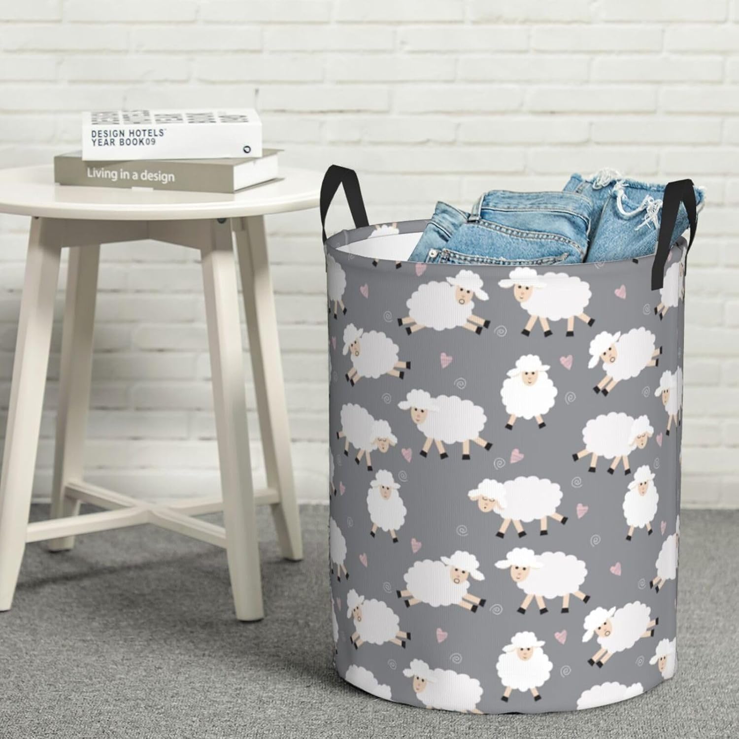 cute sheep (gray) round laundry hamper storage basket toys clothes organizer bin for home bathroom bedroom dorm nursery, 62l cute sheep (gray) round laundry hamper storage basket toys clothes organizer bin for home bathroom bedroom dorm nursery, 62l