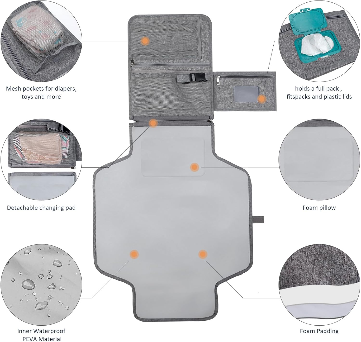 bebamour portable nappy changing mats with wipes pocket travel baby changing pads with head cushion for infants waterproof diaper changing pads newborn essentials, grey bebamour portable nappy changing mats with wipes pocket travel baby changing pads with head cushion for infants waterproof diaper changing pads newborn essentials, grey