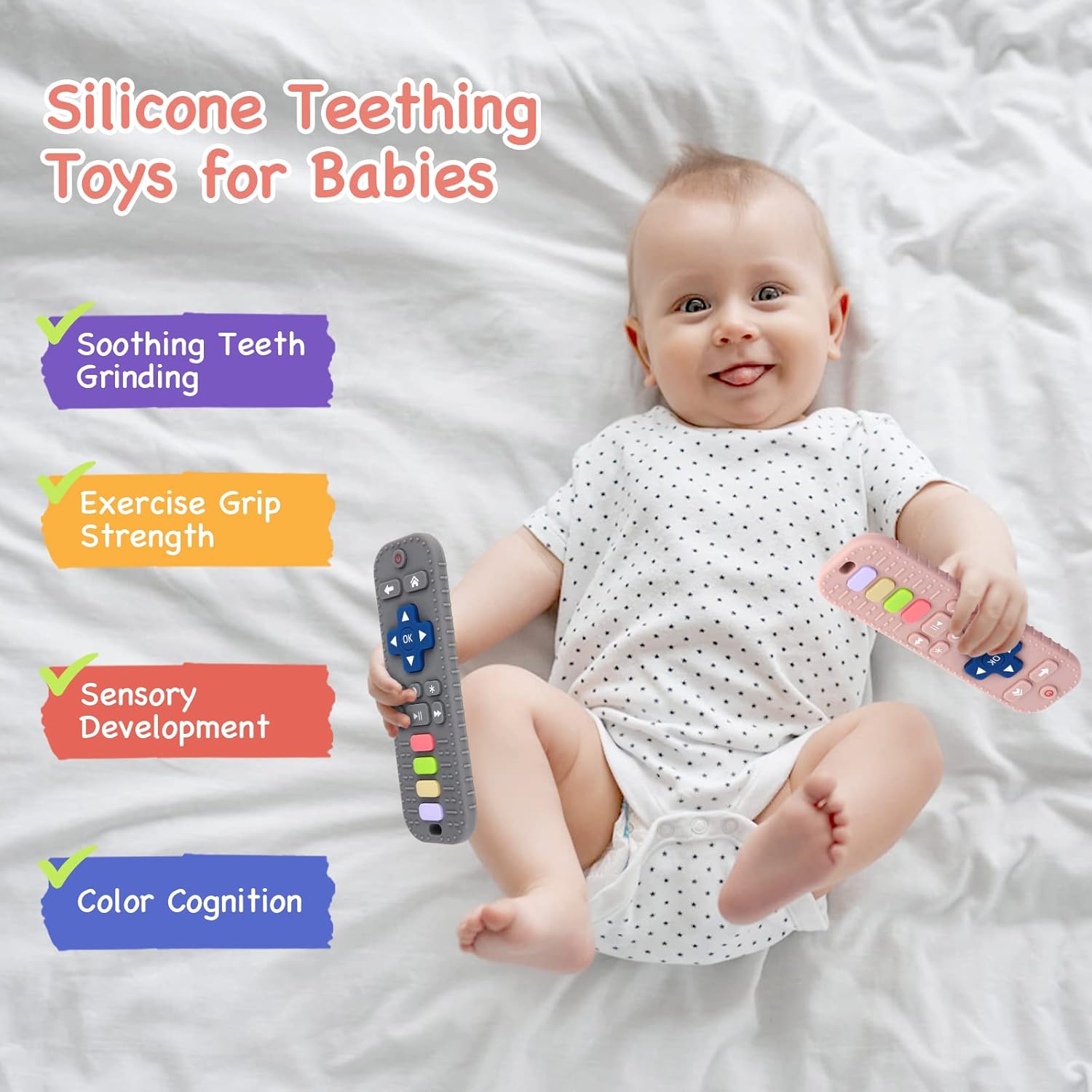hooku 2 pieces silicone teething toys for babies 0 6 months, teething rings for babies 6 12 months, remote teether for baby, sensory toy for babies, baby chew toys, toddler, newborn, baby hooku 2 pieces silicone teething toys for babies 0 6 months, teething rings for babies 6 12 months, remote teether for baby, sensory toy for babies, baby chew toys, toddler, newborn, baby