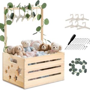 wooden baby gift basket, baby storage basket with handle, portable keepsake box for baby showers & nursery decor, gender neutral storage organizer(natrl star)